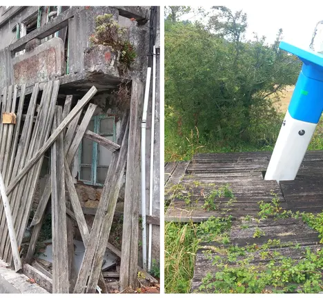 Vivenda en ru&iacute;nas na praza de Quint&aacute;ns, e ducha danada na praia de Area Maior